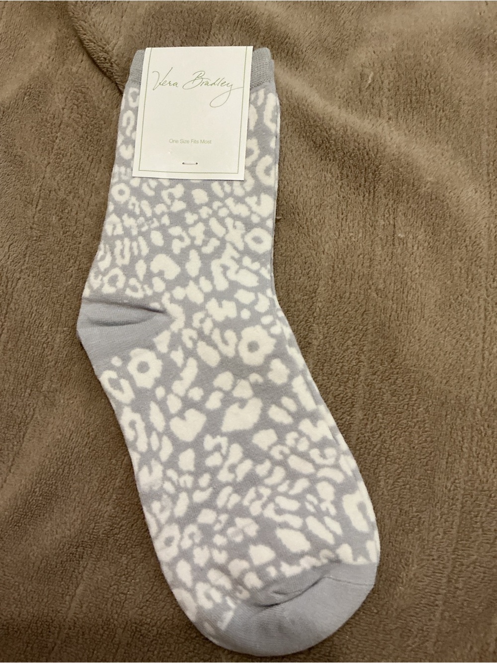 Vera Bradley Foxy Socks Camocat Gray One Size Fits Most Animal Print Crew Socks